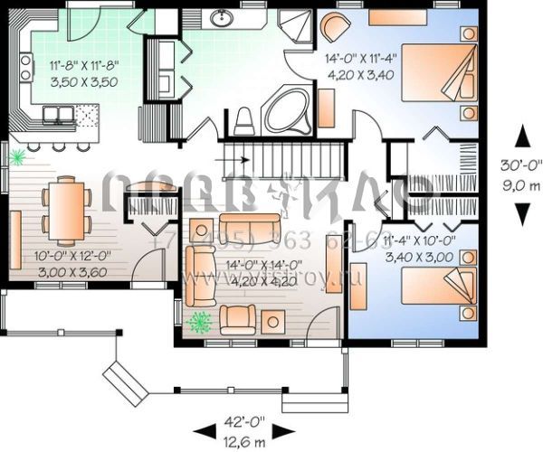 Проект одноэтажного дома без гаража в стиле Ранчо S5-110 (034-00188)