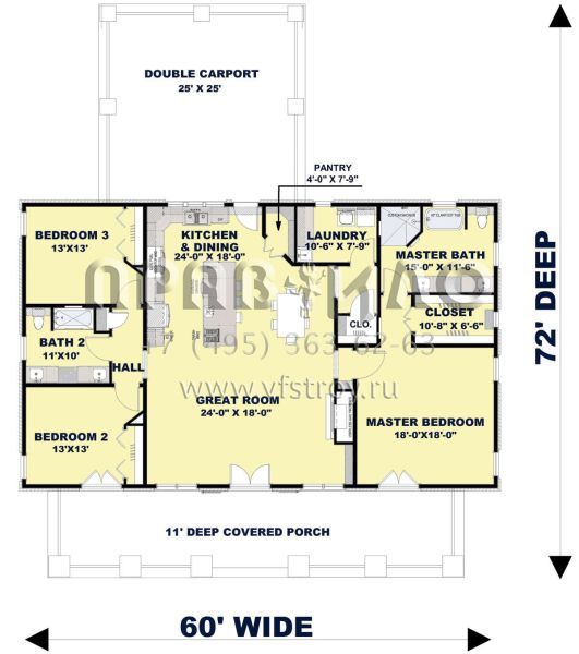 Проект одноэтажного дома с гаражом на две машины в стиле Ранчо S5-201 (1776-00099)