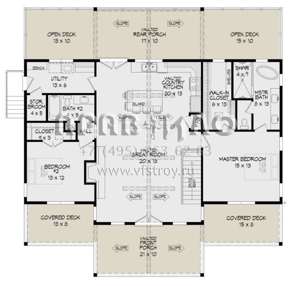 Проект одноэтажного дома без гаража в стиле Ранчо S5-138 (940-00468)