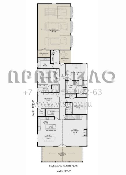 Проект одноэтажного дома с гаражом на три и более машин в стиле БарнХаус S5-269 (940-00505)