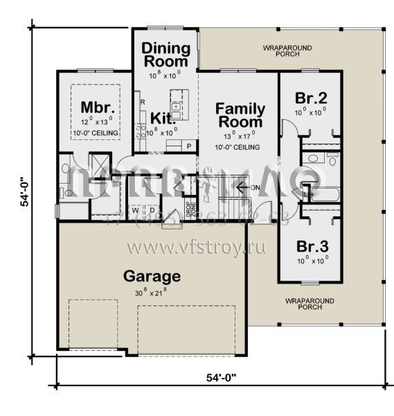 Проект одноэтажного дома с гаражом на три и более машин в стиле Ранчо S5-126 (402-01648)