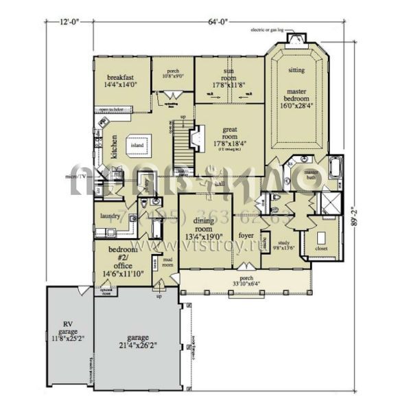 Проект двухэтажного дома с гаражом на три и более машин в стиле Ранчо S5-438 (957-00027)