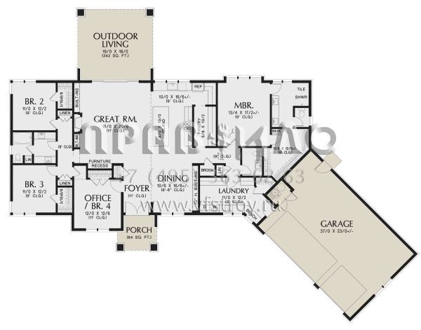 Проект одноэтажного дома с гаражом на три и более машин в современном стиле S5-236 (2559-00978)