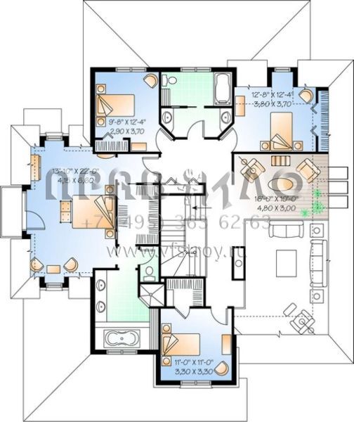 Проект двухэтажного дома с гаражом на две машины в стиле Ранчо S5-309 (034-00839)