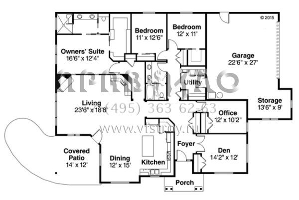 Проект одноэтажного дома с гаражом на две машины в стиле Ранчо S5-243 (035-00692)