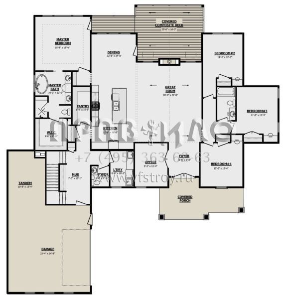 Проект одноэтажного дома с гаражом на две машины в американском стиле S5-246 (1958-00002)