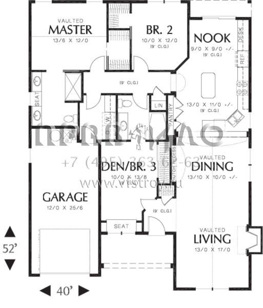 Проект одноэтажного дома с гаражом на одну машину в стиле Ранчо S5-146 (2559-00099)