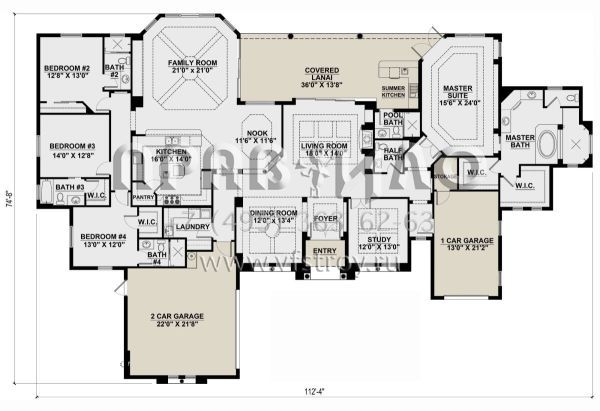Проект одноэтажного дома с гаражом на три и более машин в прибрежном стиле S5-368 (5565-00130)