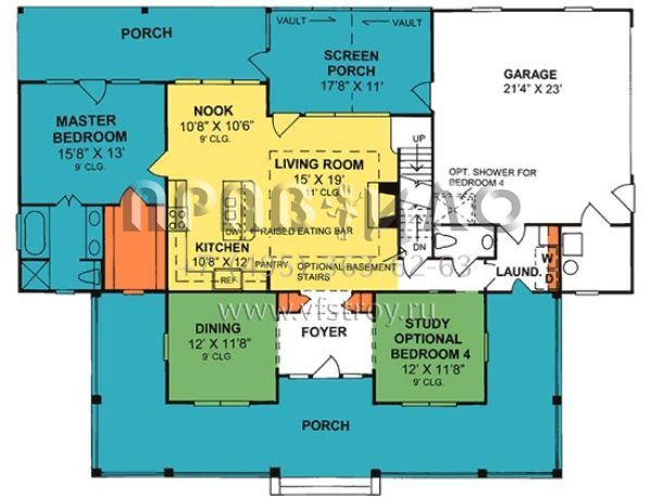 Проект двухэтажного дома с гаражом на две машины в стиле Ранчо S5-184 (4848-00167)
