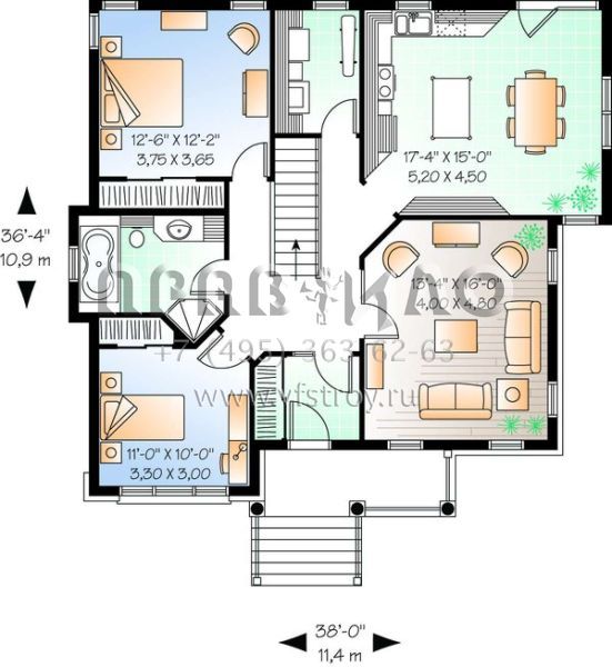Проект одноэтажного дома без гаража в английском стиле S5-115 (034-00610)