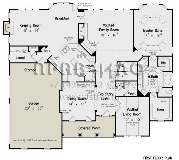 Проект двухэтажного дома с гаражом на три и более машин в стиле Ранчо S5-345 (8594-00132)