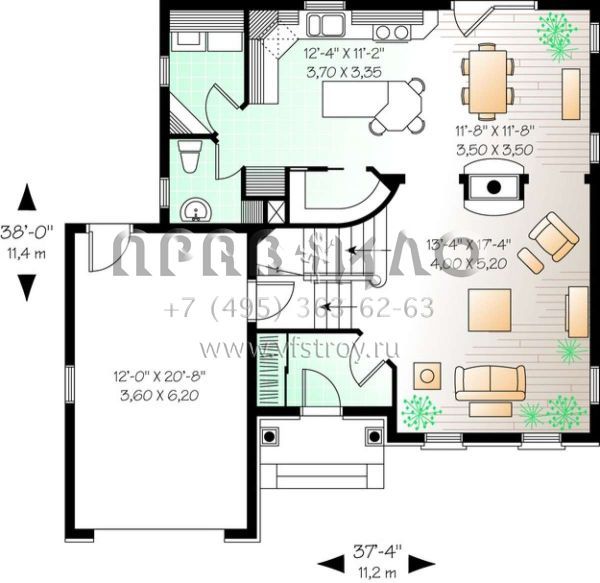 Проект двухэтажного дома с гаражом на одну машину в английском стиле S5-168 (034-00955)
