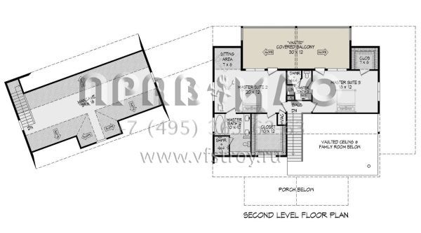 Проект двухэтажного дома с гаражом на три и более машин в стиле Ранчо S5-291 (940-00587)