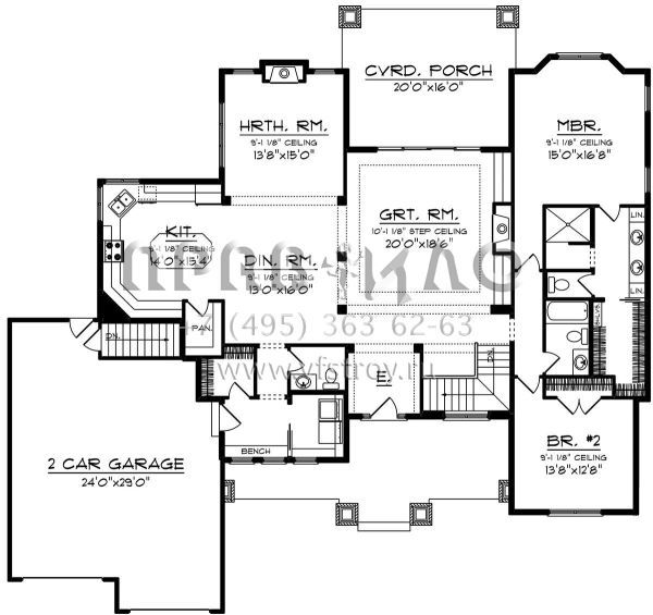 Проект одноэтажного дома с гаражом на две машины в американском стиле S5-215 (1020-00063)