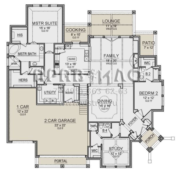 Проект одноэтажного дома с гаражом на три и более машин в стиле Ранчо S5-290 (5445-00439)