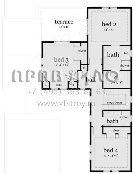 Проект двухэтажного дома с гаражом на две машины в стиле Ранчо S5-222 (028-00047)