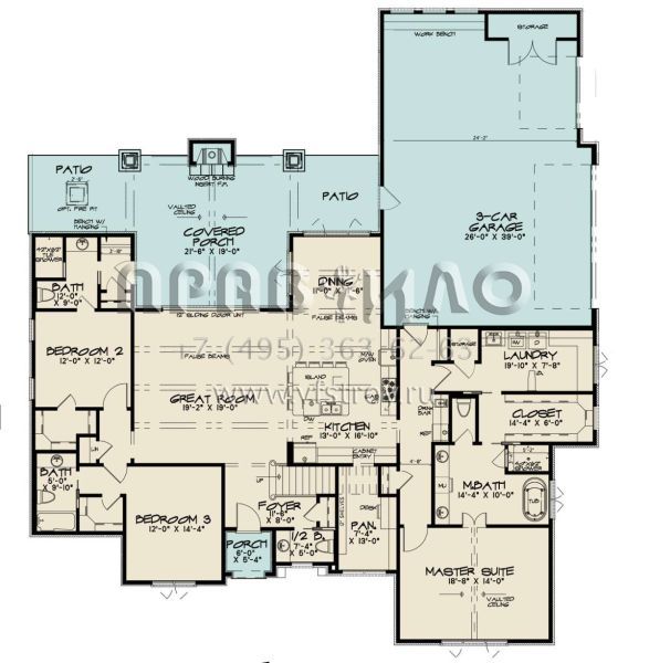 Проект одноэтажного дома с гаражом на три и более машин в английском стиле S5-245 (8318-00125)