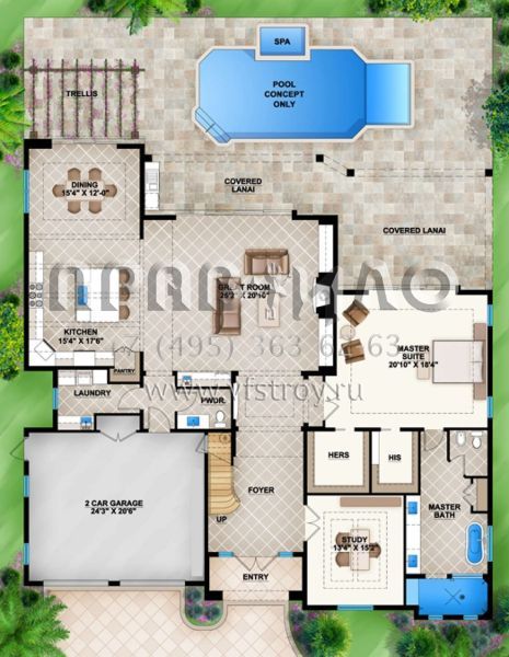 Проект двухэтажного дома с гаражом на две машины в прибрежном стиле S5-366 (5565-00016)