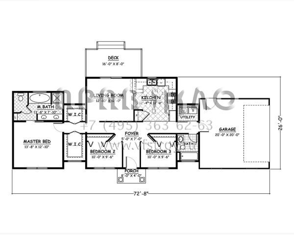 Проект одноэтажного дома с гаражом на две машины в стиле Ранчо S5-111 (526-00028)