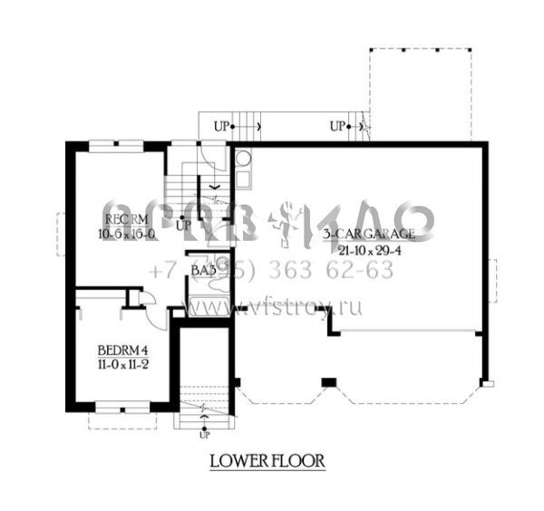 Проект двухэтажного дома с гаражом на три и более машин в стиле Ранчо S5-281 (341-00223)