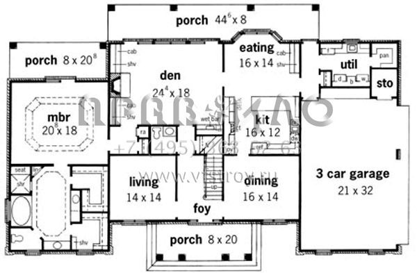 Проект двухэтажного дома с гаражом на три и более машин в стиле Особняк S5-354 (9035-00132)