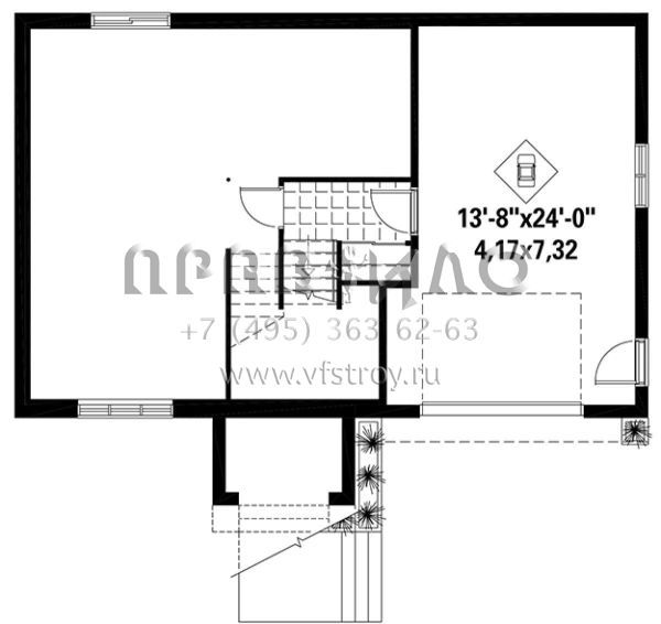 Проект одноэтажного дома с гаражом на одну машину в американском стиле S5-156 (6146-00273)