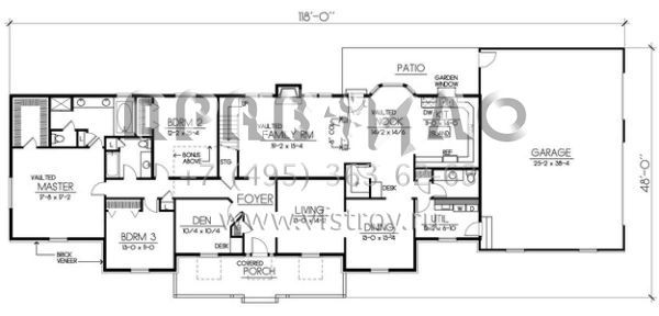 Проект одноэтажного дома с гаражом на три и более машин в стиле Ранчо S5-261 (692-00224)