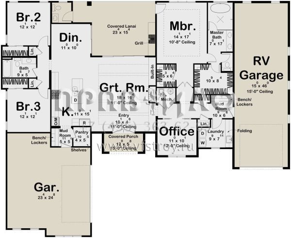 Проект одноэтажного дома с гаражом на три и более машин в прибрежном стиле S5-207 (963-00785)