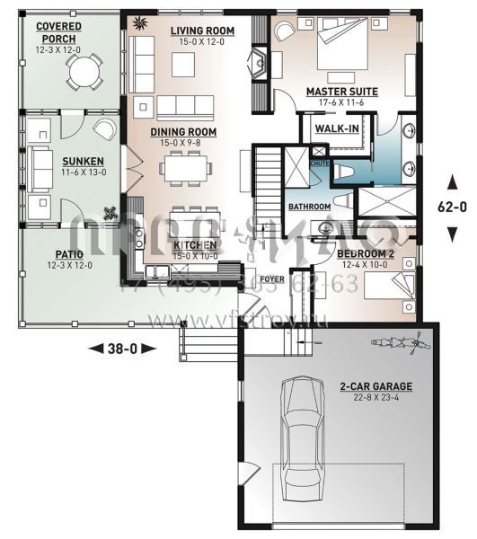 Проект двухэтажного дома с гаражом на две машины в стиле Ранчо S5-241 (034-01197)