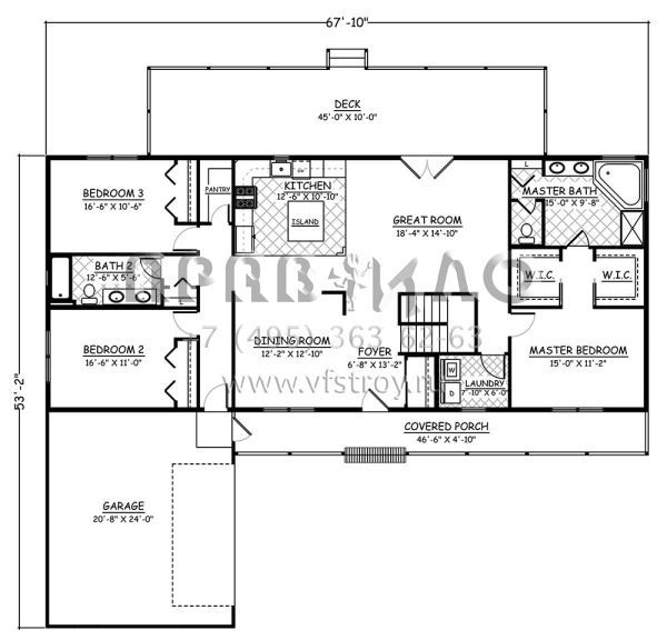 Проект двухэтажного дома с гаражом на две машины в стиле Ранчо S5-307 (526-00056)