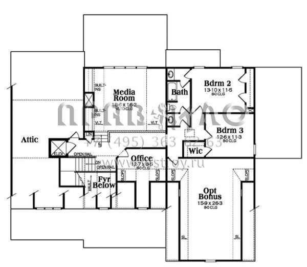 Проект двухэтажного дома с гаражом на три и более машин в стиле Ранчо S5-307 (009-00223)
