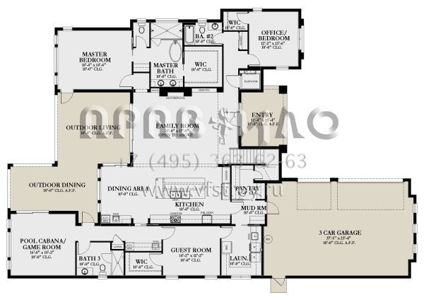 Проект двухэтажного дома с гаражом на три и более машин в стиле Ранчо S5-400 (3978-00272)
