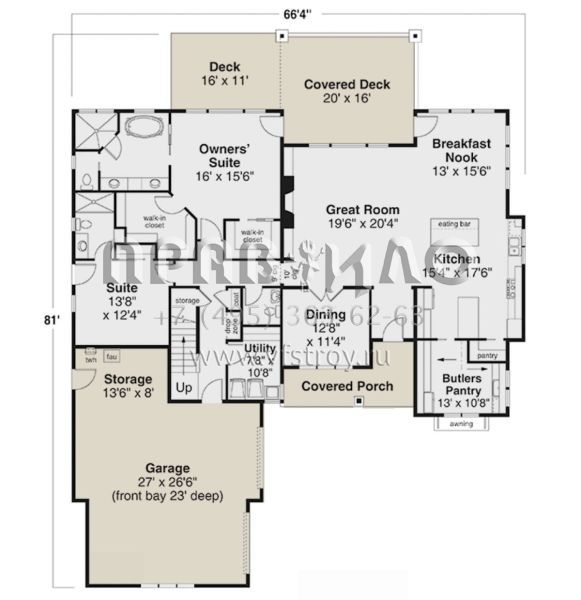 Проект двухэтажного дома с гаражом на две машины в американском стиле S5-279 (035-01073)