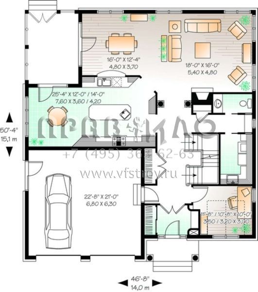 Проект двухэтажного дома с гаражом на две машины в стиле Ранчо S5-290 (034-00413)