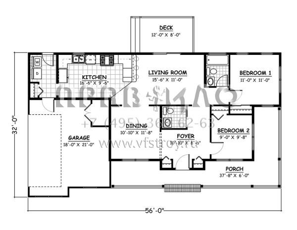 Проект одноэтажного дома с гаражом на две машины в стиле Ранчо S5-96 (526-00012)
