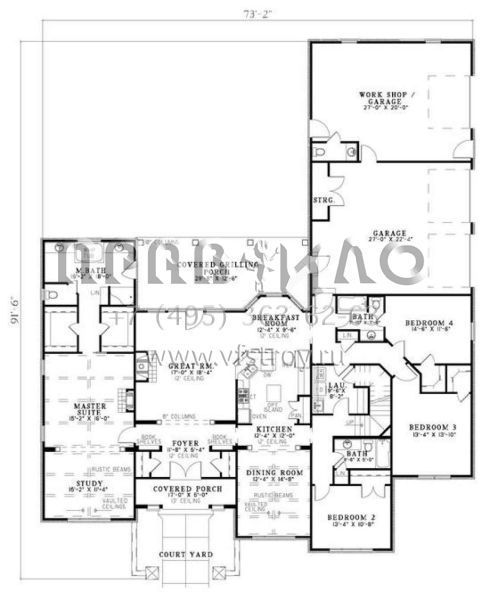 Проект двухэтажного дома с гаражом на три и более машин в английском стиле S5-259 (110-00777)