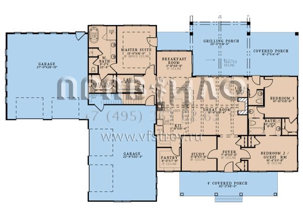 Проект одноэтажного дома с гаражом на три и более машин в стиле Шале S5-202 (8318-00335)