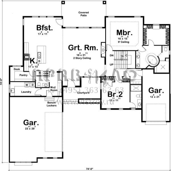 Проект двухэтажного дома с гаражом на три и более машин в современном стиле S5-276 (963-00142)