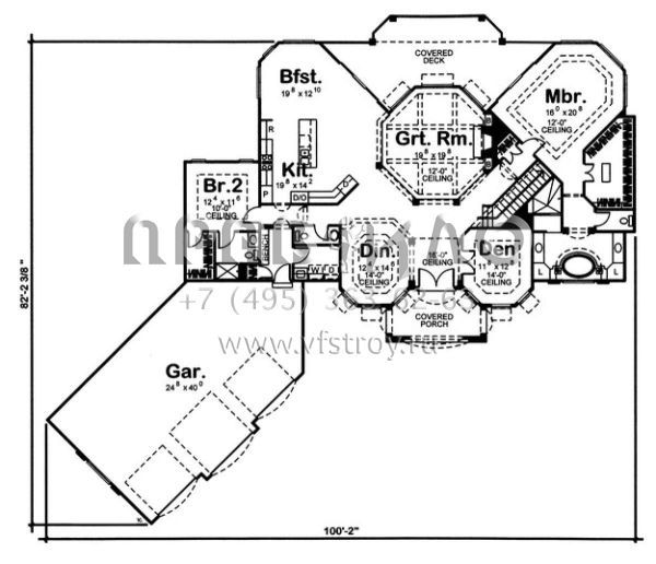 Проект одноэтажного дома с гаражом на три и более машин в прибрежном стиле S5-250 (963-00080)