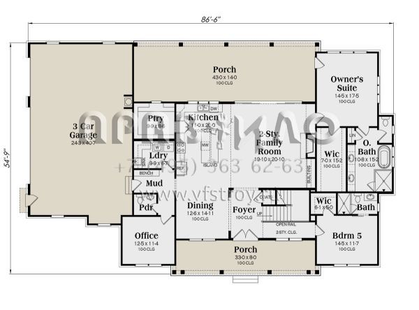 Проект двухэтажного дома с гаражом на три и более машин в современном стиле S5-334 (009-00335)