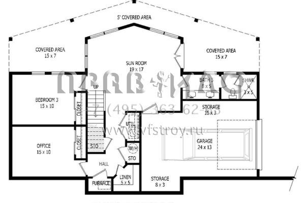Проект одноэтажного дома с гаражом на одну машину в стиле Ранчо S5-202 (940-00025)