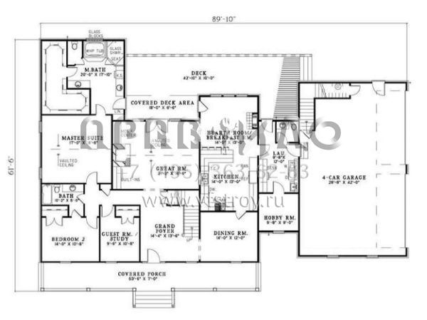 Проект двухэтажного дома с гаражом на три и более машин в стиле Ранчо S5-325 (110-00567)