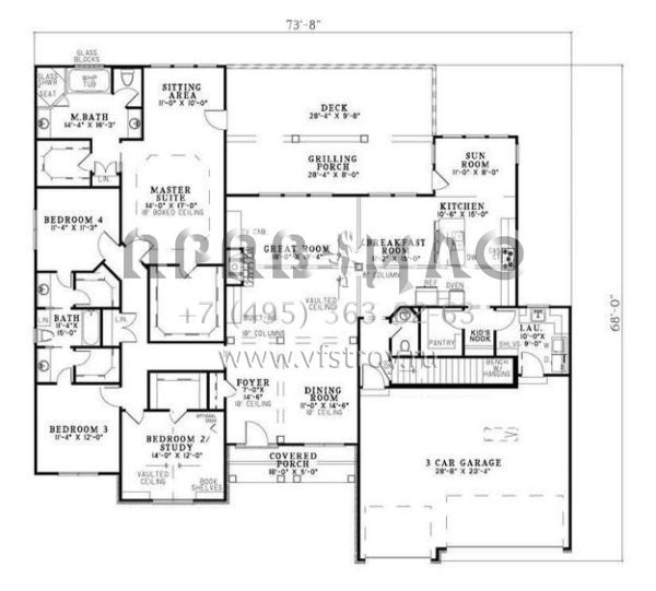 Проект одноэтажного дома с гаражом на три и более машин в современном стиле S5-532 (110-00639)