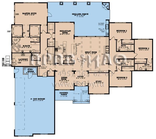 Проект двухэтажного дома с гаражом на три и более машин в американском стиле S5-436 (8318-00275)