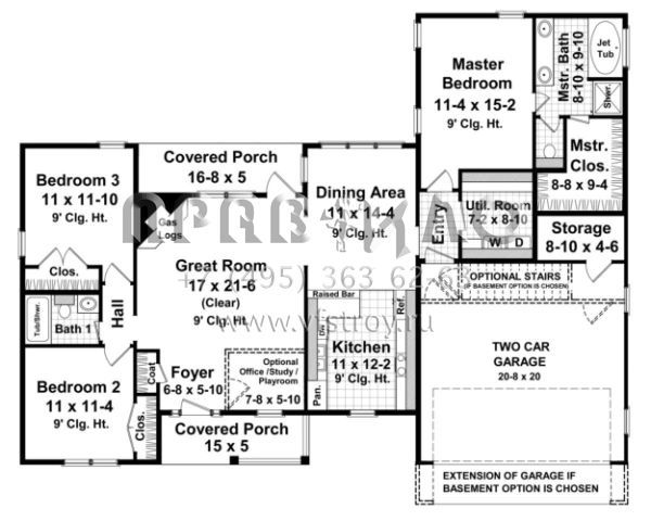 Проект одноэтажного дома с гаражом на две машины в стиле Ранчо S5-149 (348-00170)