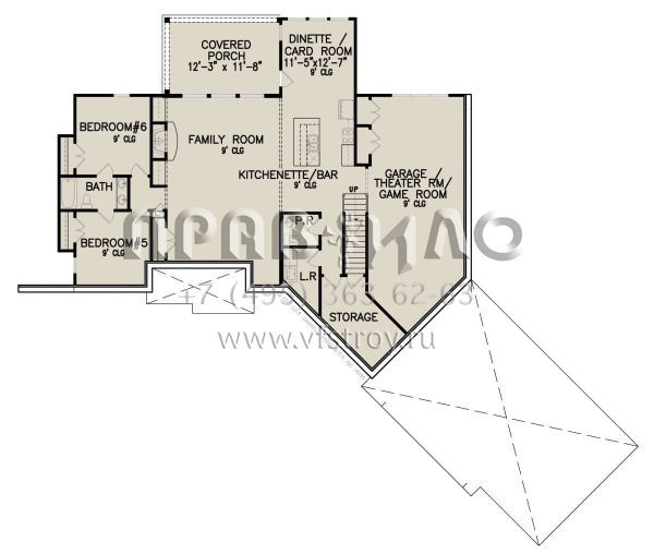 Проект одноэтажного дома с гаражом на три и более машин в американском стиле S5-208 (699-00280)
