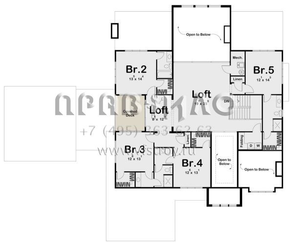 Проект двухэтажного дома с гаражом на три и более машин в стиле Ранчо S5-452 (963-00642)
