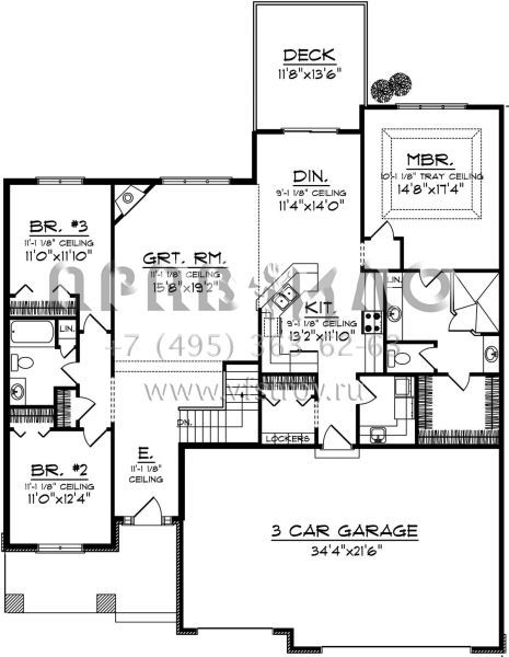 Проект одноэтажного дома с гаражом на три и более машин в американском стиле S5-180 (1020-00290)