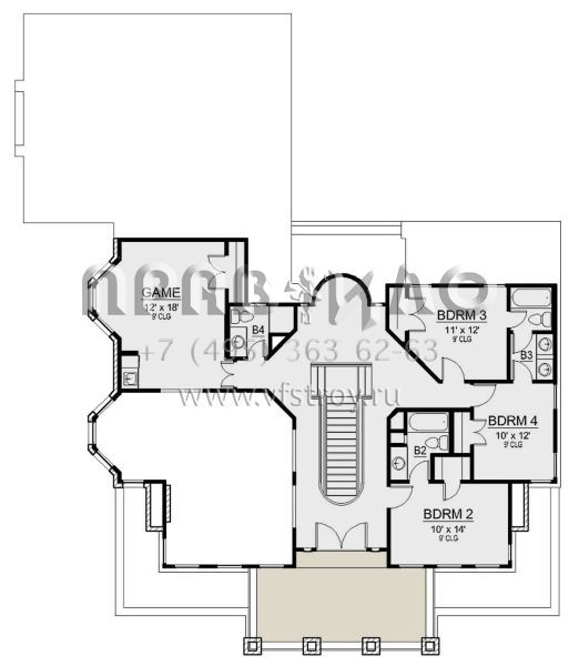 Проект двухэтажного дома с гаражом на три и более машин в стиле Ранчо S5-307 (5445-00442)