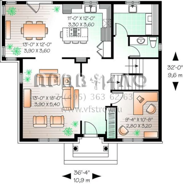 Проект двухэтажного дома без гаража в стиле Ранчо S5-199 (034-00807)